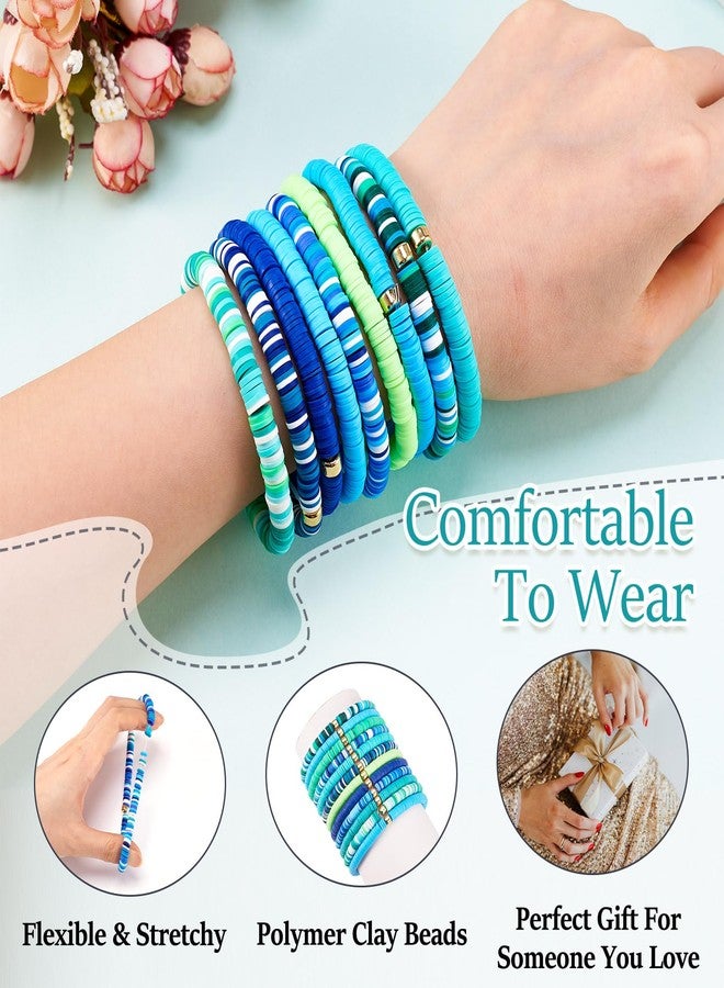 EEE ELECRELIVE Elecrelive 12Pcs Blue Clay Beaded Bracelets Stretch Bracelets Heishi Surfer Bracelet Set Friendship Bracelets Stackable Beaded Preppy Bracelets for Summer Beach Jewelry Party Favors - Image 2